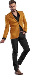 Men's Plaid Blazer Checked 2 Button Long Sleeve Regular Daily Fit Suit Jacket Bu