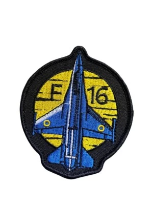 F-16 Fighter Jet Patch Ukraine Colors Embroidered Badge Iron On Sew On Military - Image 1 of 4