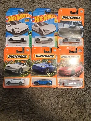 MATCHBOX/HOT WHEELS TESLA  MODEL X, MODEL Y & ROADSTER LOT OF 6- 2023 Hot Wheels - Image 1 of 4