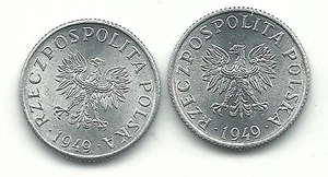 VERY NICE HIGH GRADE BU LOT OF 2 1949 POLAND 1 GROSZ COIN-JUL404 - Picture 1 of 2