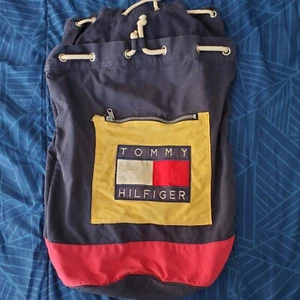 Vintage Tommy Hilfiger Bag Duffle 90s Backpack Flag Spell Out Colorblock Gym VTG - Picture 1 of 4