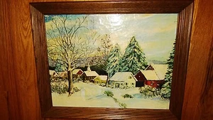  Antique Original Oil Painting "WINTER FAIRY TALE VILLAGE"? Signed.Framed - Picture 1 of 12