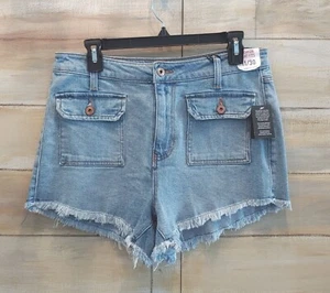 Celebrity rosa Damen hell gewaschen Denim blau Distress Y2K kurz Größe 11/30 neu mit Etikett - Bild 1 von 8