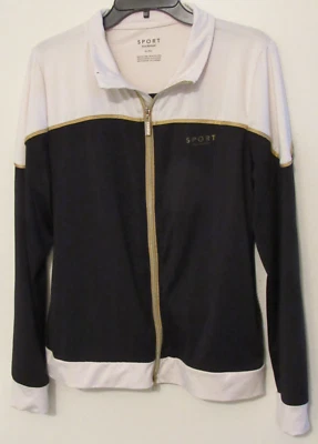 Chaqueta deportiva Isaac Mizrahi cremallera completa para mujer XL negra/blanca con adornos dorados golf tenis Foto 1 de 4