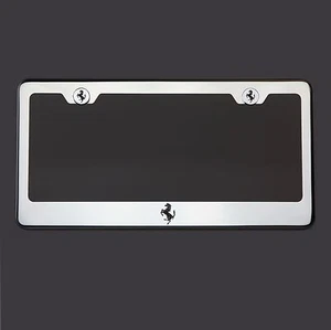 T304 Stainless Steel Ferrari Horse Logo Black Laser Etched License Plate Frame - Picture 1 of 4