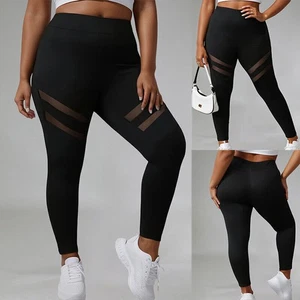 Plus Size Womens Mesh Sheer Leggings High Waist Skinny Stretchy Sports Pants - Picture 1 of 8
