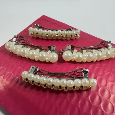 Lote de 4 pasadores pinza de pelo vintage de perlas sintéticas años 80-1990’s  Foto 1 de 4