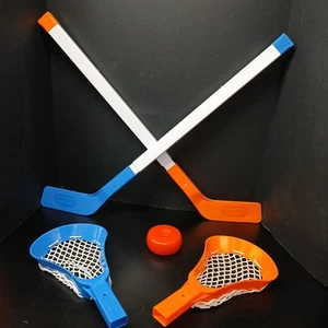 Vintage Little Tikes Adjustable Hockey Sticks w/ Puck & Lacrosse Attachments - Picture 1 of 5
