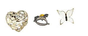 Title: Vintage Baby, Rocking Horse & Butterfly Brooch Lot – Mixed Metal & Enamel - Picture 1 of 9
