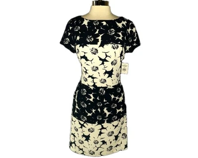 NEW AMERICAN LIVING Size 16 A-Line Dress Navy Blue White Floral Short Sleeve - Image 1 of 4