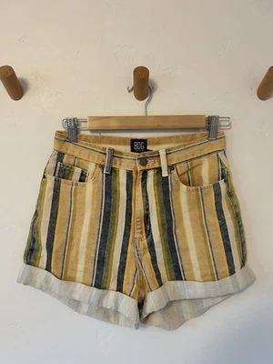 Pantalones Cortos Vaqueros Enrollados A Rayas HR BDG Urban Outfitters Amarillo Azul Talla 26 Usados en Excelente Condición Foto 1 de 4