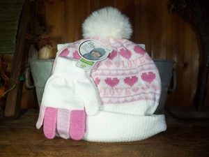 TOBY AND ME GIRLS HEART THEME BEANIE MITTEN AND SCARF ONE SIZE COLOR WHITE NEW - Picture 1 of 1