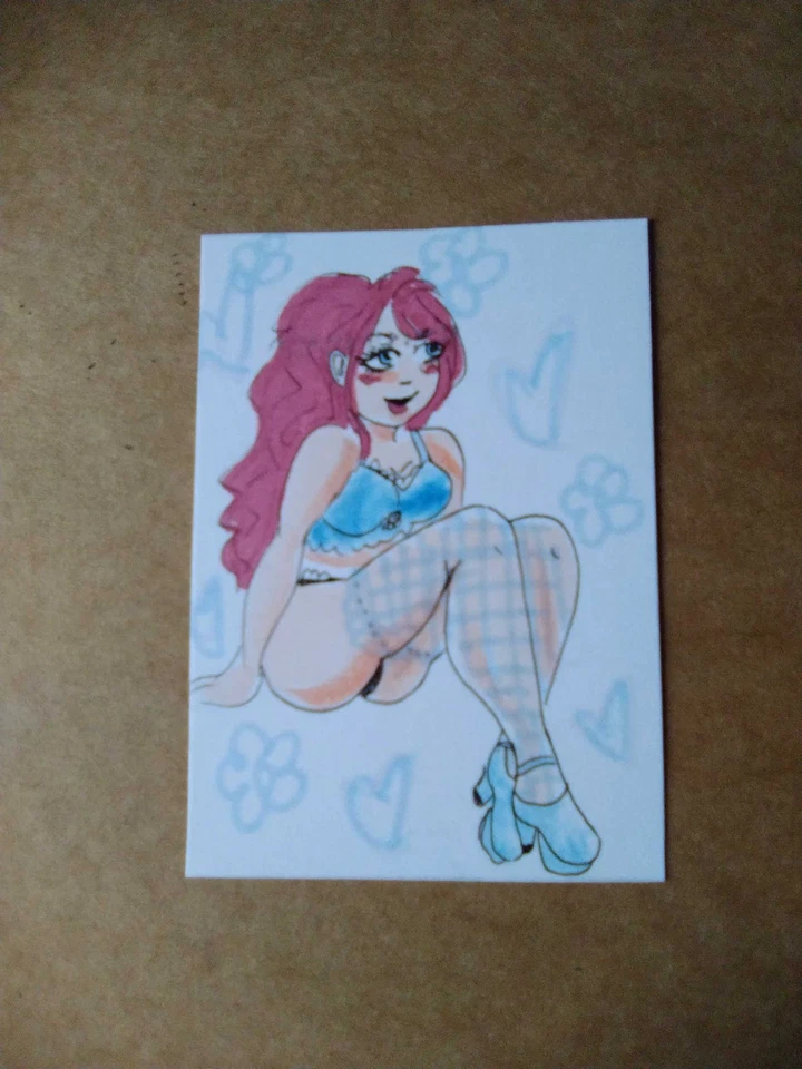 ACEO Original Art Card Painting Miniature Mini Portrait Pinup Girl L 2 - Image 1 of 1