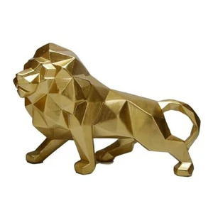 Lion Sculpture - Abstract Geometric Animal Statue for Coffee Tables, Golden - Picture 1 of 8