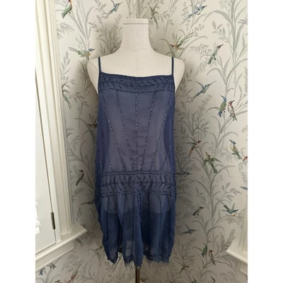 Vestido Free People Cuentas Malla Transparente Mujer XS Azul Boho Romántico Glamour Foto 1 de 4