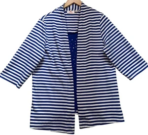 Quacker Factory Womens Attached Blouse Cardigan Size XL Blue White Stripe - Picture 1 of 12