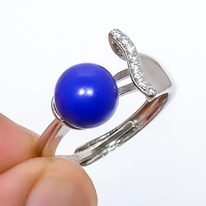 Lapis Lazuli & Topaz Gemstone Handmade Antique Design Ring Size Adjustable (21 - Picture 1 of 3