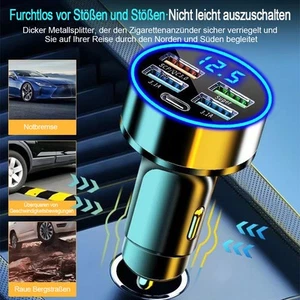 Auto Ladegerät 4 USB+ 1 TYPE-C Zigarettenanzünder für iPhone Samsung DE - Zdjęcie 1 z 17