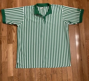 VTG Lady Foot Locker Employee Uniform Women’s L Shirt Green White Striped - Picture 1 of 9