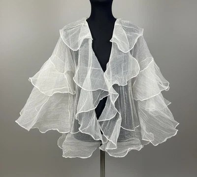 IC COLLECTION Chaqueta de Gasa Transparente Poncho Top Frente Abierto Fluido Volantes en Cascada Foto 1 de 4