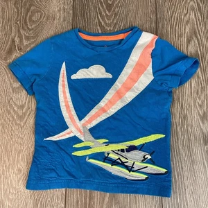 Mini Boden Airplane Knit 3-4y Toddler Blue Tshirt Shirt Sleeve Plane FLAW - Picture 1 of 6