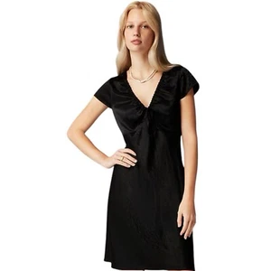 J Crew Black V Neck Short Cap Sleeve Knee Length Slip Dress Womens Size 6 - Picture 1 of 18
