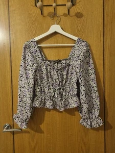 Womens Cute Floral Spring Summer Purple Sweetheart Neck Blouse Shirt (Size UK 6) - Picture 1 of 3