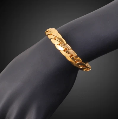 18 karat Goldkette Armkette 6MM Panzerkette Armband Herren Damen vergoldet 20cm - Bild 1 von 4