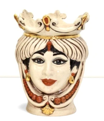 Übertopf Moors kopf Weiblich Vase Keramisch Caltagirone Gold Ornament von D - Bild 1 von 4