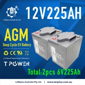 12V 225AH AGM DEEP CYCLE BATTERY 4 Golf Cart Forklift Solar Scissor 2x 6v 225ah - Picture 1 of 7
