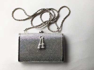 AUTÉNTICO BOLSO CLUTCH ESTUCHE RÍGIDO PLATEADO KATHRINE BAUMANN BEVERLY HILLS 44/500 Foto 1 de 4