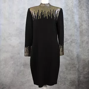 ST JOHN Evening Black with Silver and Gold Paillette Embellished Dress Size 8 - Picture 1 of 8