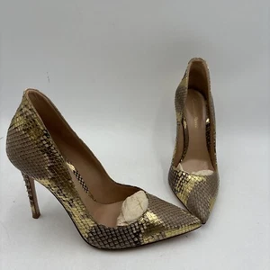 NWB Gianvito Rossi Gold Metallic Python Leather Point Toe Slip On High Heel 38.5 - Picture 1 of 9