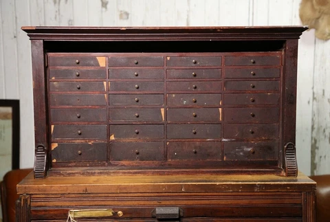 Vintage Apothecary Cabinet wood drawer Toolbox Storage Box Jewelry Keepsake Old Cover