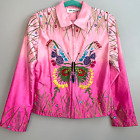 Vintage Anage Silk Ombre Pink Butterfly Embroidered Beaded Full Zip Jacket Small
