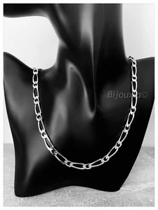 Catena Maglia Figaro Lucidata 55CM X 6mm IN Argento Massiccio Rodio Alta Qualità - Foto 1 di 5