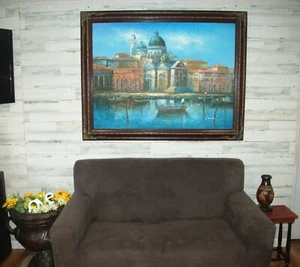 Original Oil painting on Canvas by P. Hunter of Old European World in frame 56"  - Picture 1 of 12