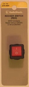 RadioShack 275-694 SPST Red Rocker Switch ~ 10A at 125VAC ~ 6A at 250VAC - Picture 1 of 3