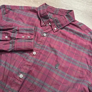 John Varvatos Shirt Mens Large Plaid Peace Sign Button Up Lightweight Modern - Picture 1 of 7