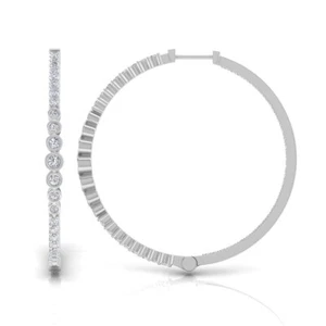 1.85 Ct Round H/SI Real Diamond Hoop Earrings Solid 14k White Gold Gift for Her - Picture 1 of 7