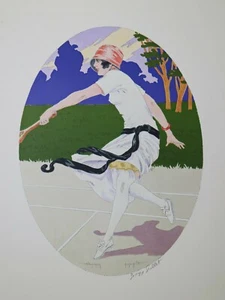LITOGRAFIA a COLORI Lithographie Lithography GEORGES GRELLET "La Tennista" 1930 - Foto 1 di 5