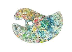French Vintage Artist Palette, 1950s Wood Painting Palette with Thick Oil Paint - Picture 1 of 10