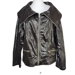 Just B chocolate brown faux snakeskin moto jacket XL - Picture 1 of 6