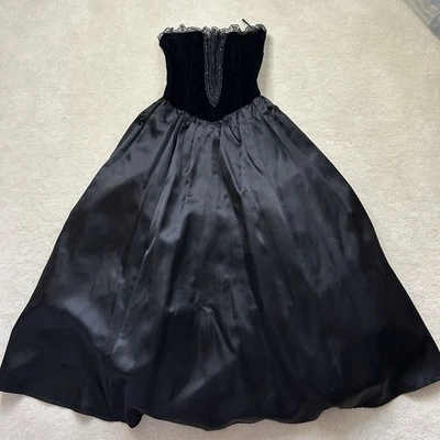 Jessica McClintock Gunne Sax Vintage Junior’s 3 Sin Tirantes Negro Encaje Y2K Formal Foto 1 de 4