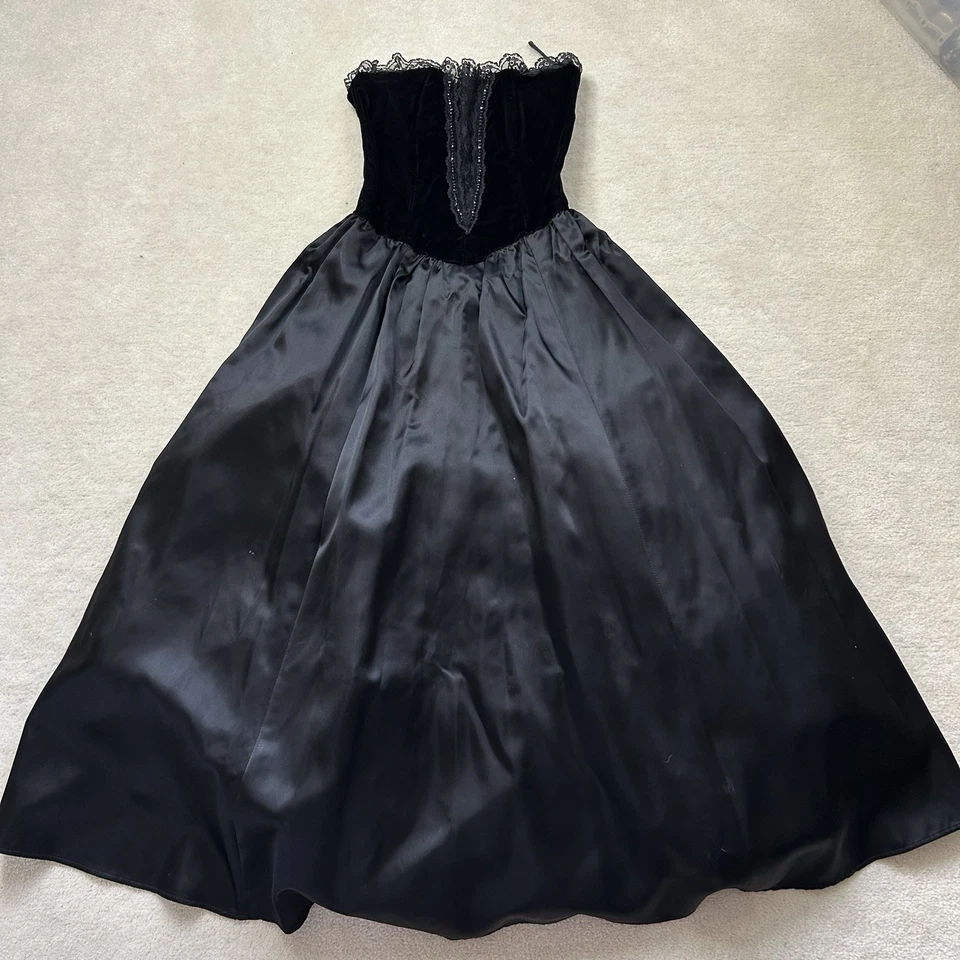 Jessica McClintock Gunne Sax Vintage Junior’s 3 Sin Tirantes Negro Encaje Y2K Formal Foto 1 de 4