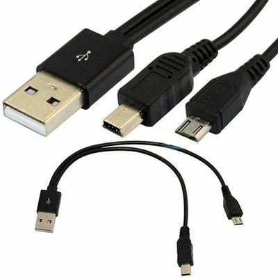 USB 2.0 A Male To Micro 5pin & 5 Pin Mini Male Power Charge Cable Y Splitter - Image 1 of 4