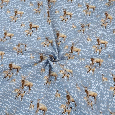 HANS-TEXTIL-SHOP Hirsch Stoff Meterware Hirschfamilie Hellblau Deko Kinder Landhaus