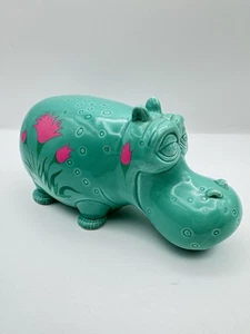 Disney Parks It's a Small World Ceramic Hippopotamus Teal Green Pink Floral - Picture 1 of 15
