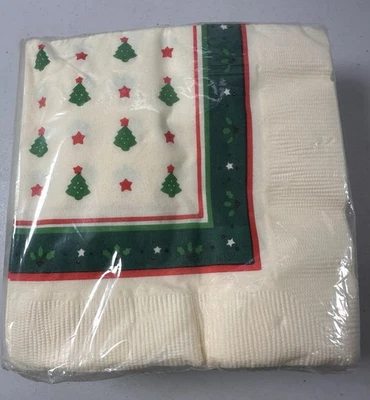 Vintage Hallmark Christmas 50 Count Beverage Napkins Holiday Trees Sealed Pack - Image 1 of 4