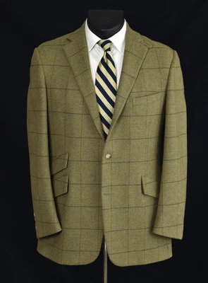 VTG Polo Ralph Lauren Thornproof Tweed Sport Coat 41L Olive Windowpane Check USA - Image 1 of 4